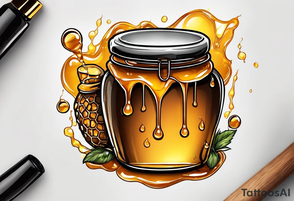 pot of honey with drips of honey spilling over tattoo idea