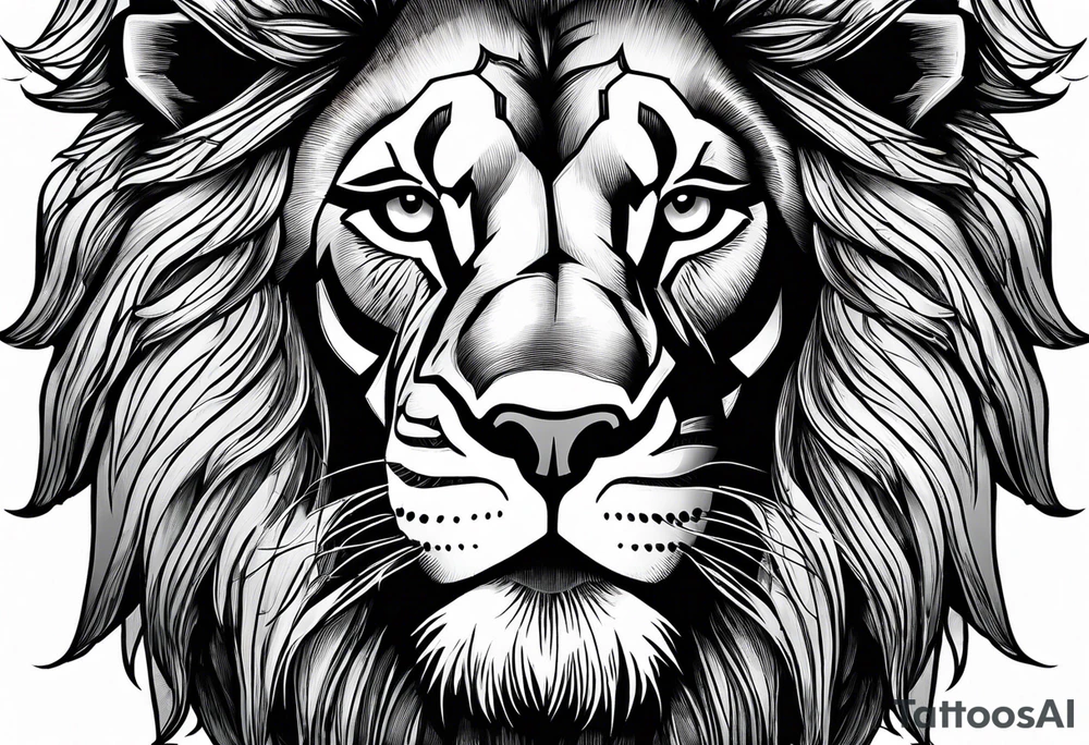 powerful lion, mouth opened, looking at left tattoo idea