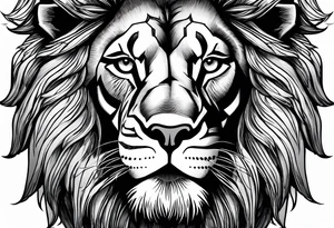 powerful lion, mouth opened, looking at left tattoo idea