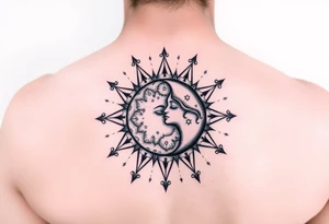 celestial sun and moon embrace with constellation patterns tattoo idea