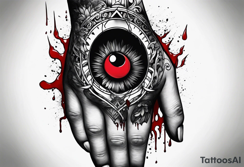 non tattoed human hand with a hole in it. There is blood dripping from the hole tattoo idea