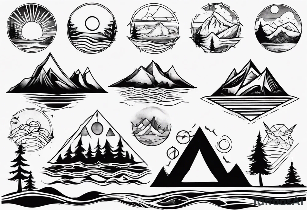 mountains, beach, waves, sunset, camping, trees tattoo idea mountains, beach, waves, sunset, camping, trees tattoo idea