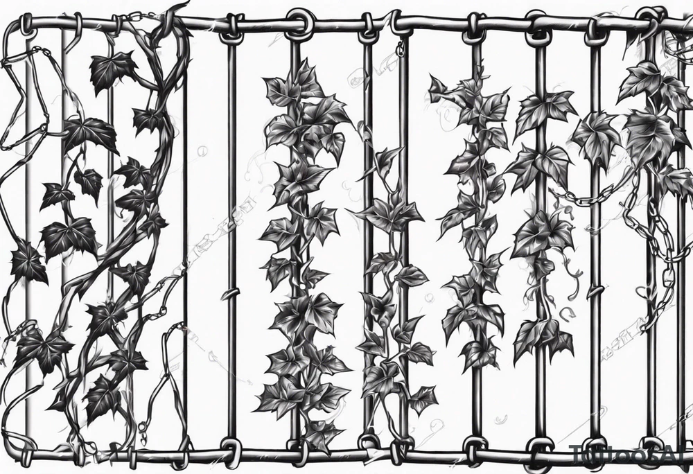 chain link fence with pointy ivy vines tattoo idea