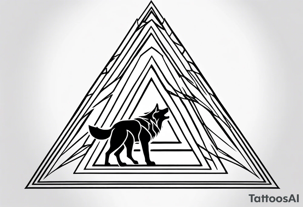 The valknut symbol with a wolf in the background who is howling upwards. tattoo idea