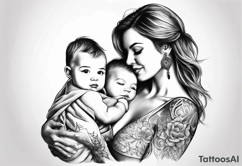 chest tattoo : 
mom and baby son tattoo idea