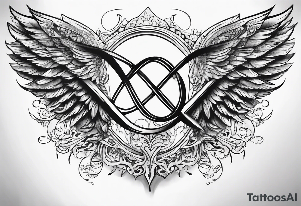 Infinity sign dates 01/59-02/16 and angle wings in the background tattoo idea Infinity sign dates 01/59-02/16 and angle wings in the background tattoo idea
