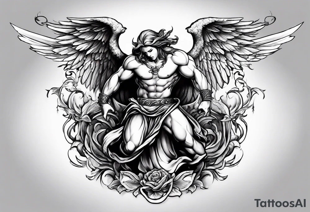 Angel and devil fighting back tattoo design tattoo idea