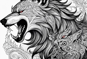 Odin Vs Fenrir with suminagashi art tattoo idea