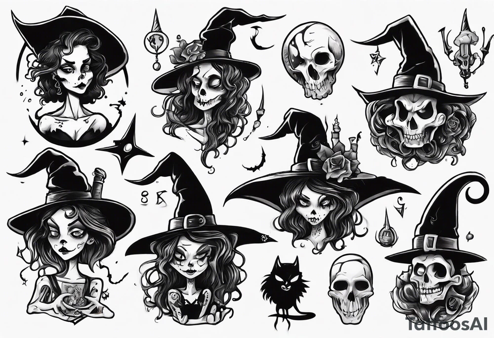 a Tim Burton-style witch necromancer tattoo idea