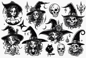 a Tim Burton-style witch necromancer tattoo idea