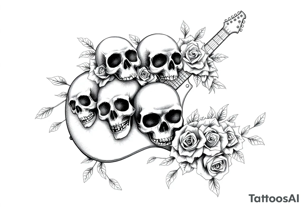 Electric guitar with skulls and roses on it tattoo idea