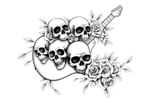 Electric guitar with skulls and roses on it tattoo idea