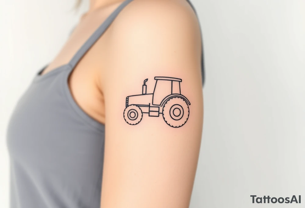 A simple black line-art tractor outline, forming a continuous, elegant shape tattoo idea