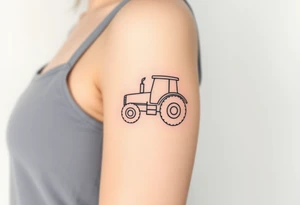A simple black line-art tractor outline, forming a continuous, elegant shape tattoo idea