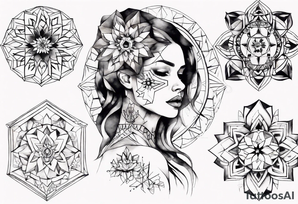 beautiful woman mixed with geometric objects like a mandalas tattoo idea beautiful woman mixed with geometric objects like a mandalas tattoo idea