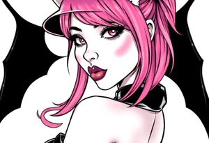 hot goth girl with puppy ears and with piercings on face and big boobs and big butt with black outfit on with pink hair tattoo idea