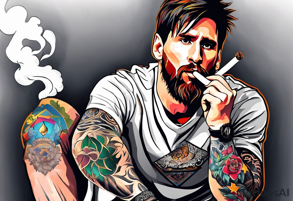 messi smoking a joint tattoo idea