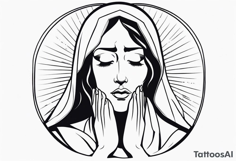 simple tattoo portraying a crying mary, front perspective, holding a tissue in her hand tattoo idea