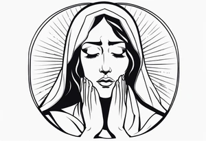 simple tattoo portraying a crying mary, front perspective, holding a tissue in her hand tattoo idea