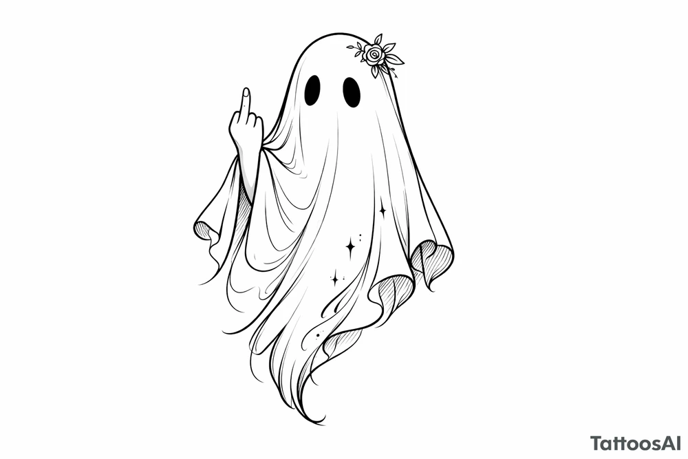 Girly ghost with middle finger sticking up tattoo idea