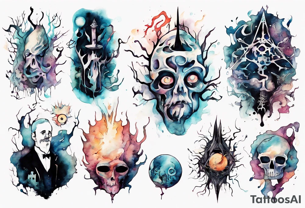 Macabre, abstract, acquarel, pigment, photon tattoo idea