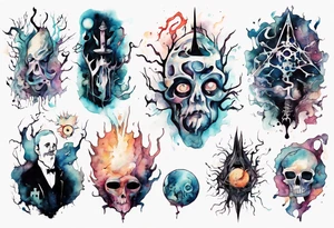 Macabre, abstract, acquarel, pigment, photon tattoo idea