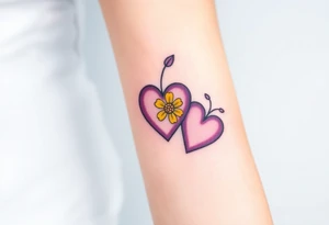 simple with Purple Hearts with yellow daisy. tattoo idea