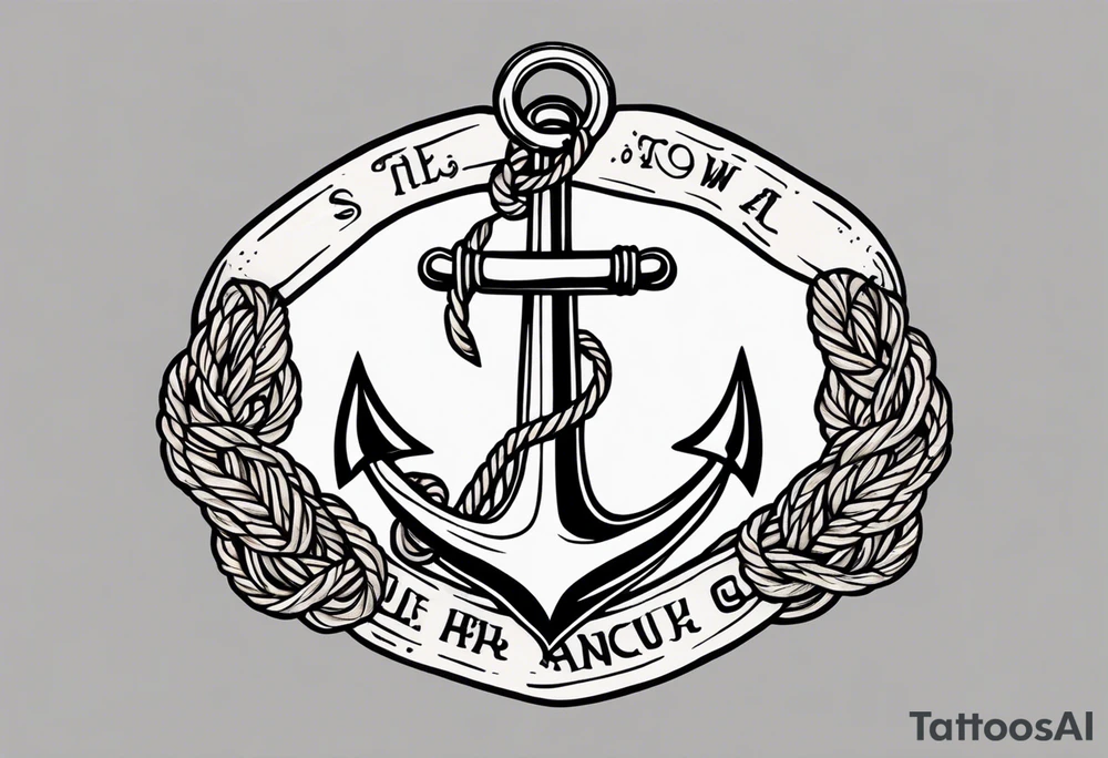 old school anchor with rope wrapped around anchor and banner across anchor tattoo idea