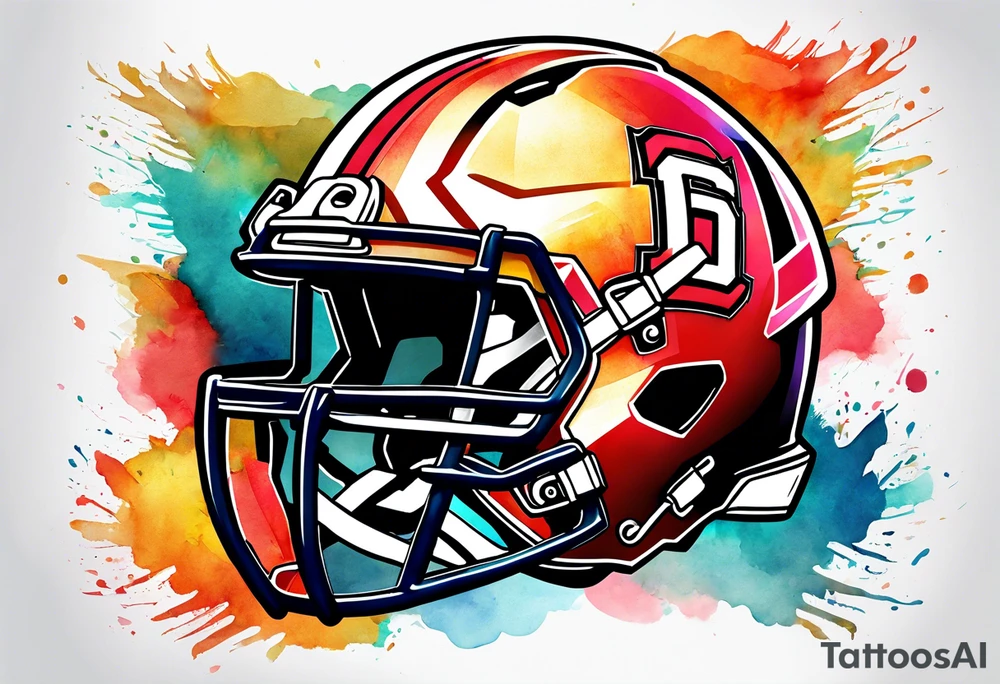 Cross American football with watercolor background tattoo idea