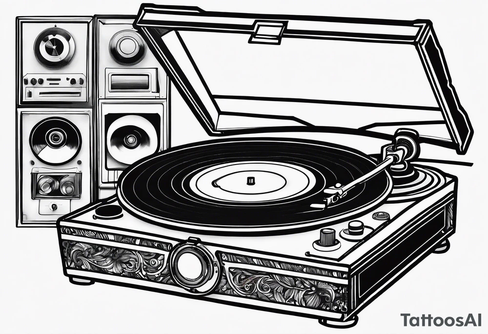 Recordplayer minimalistic fineline drawed in 2D tattoo idea