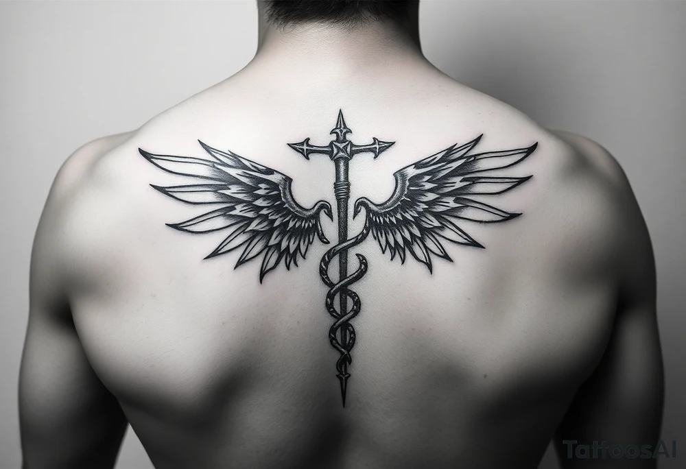 Gothic emo thorns Caduceus tattoo but keep it simple make cool wings tattoo idea