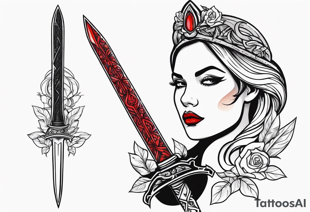 Dagger with a woman on the blade tattoo idea