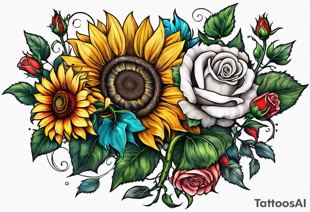 animal flower rose, sunflower, tattoo idea