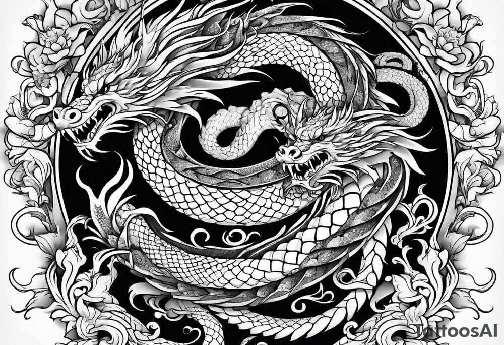 Snake dragon phoenix tattoo idea