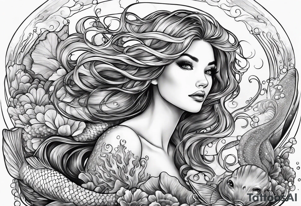 Mermaid swimming with jelly fish tattoo idea