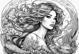 Mermaid swimming with jelly fish tattoo idea