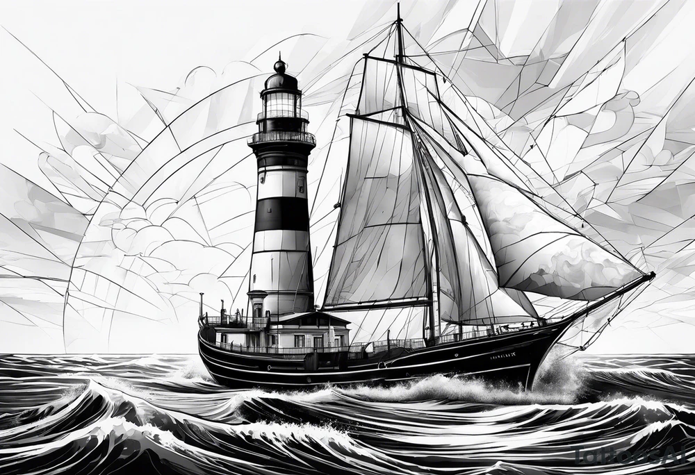 phare maritime dans un bateau a voiles. tattoo idea