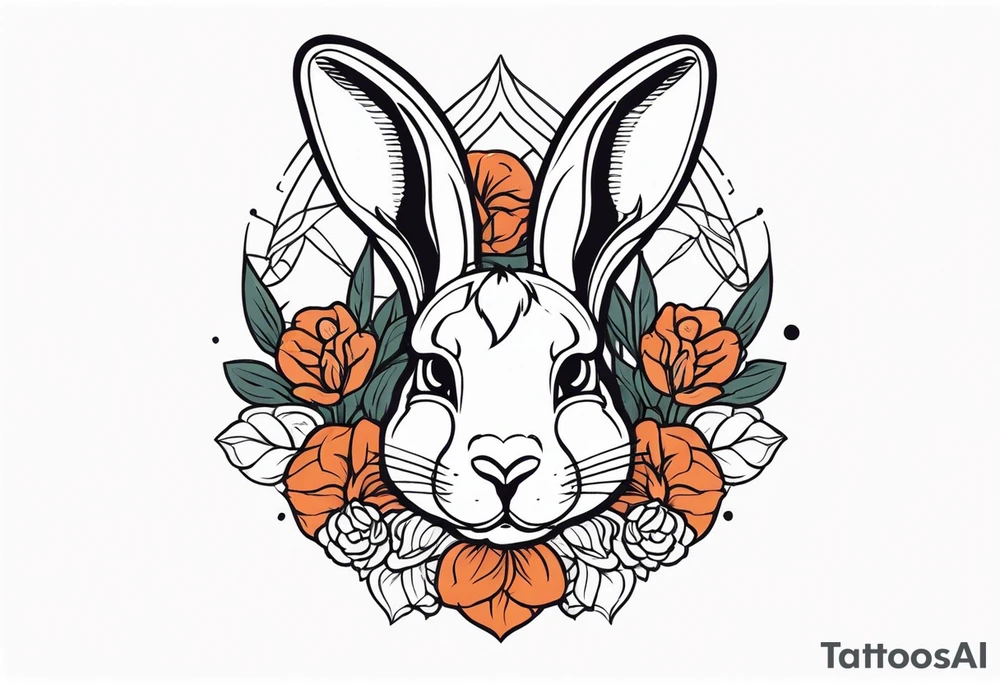 Rabbit head and flowers tattoo idea