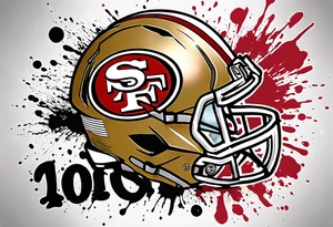 san Francisco 49er logo with team color specks of paint splatter tattoo idea