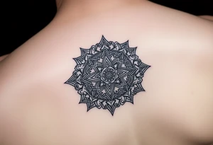 intricate mandala with sacred geometry and cosmic elements tattoo idea