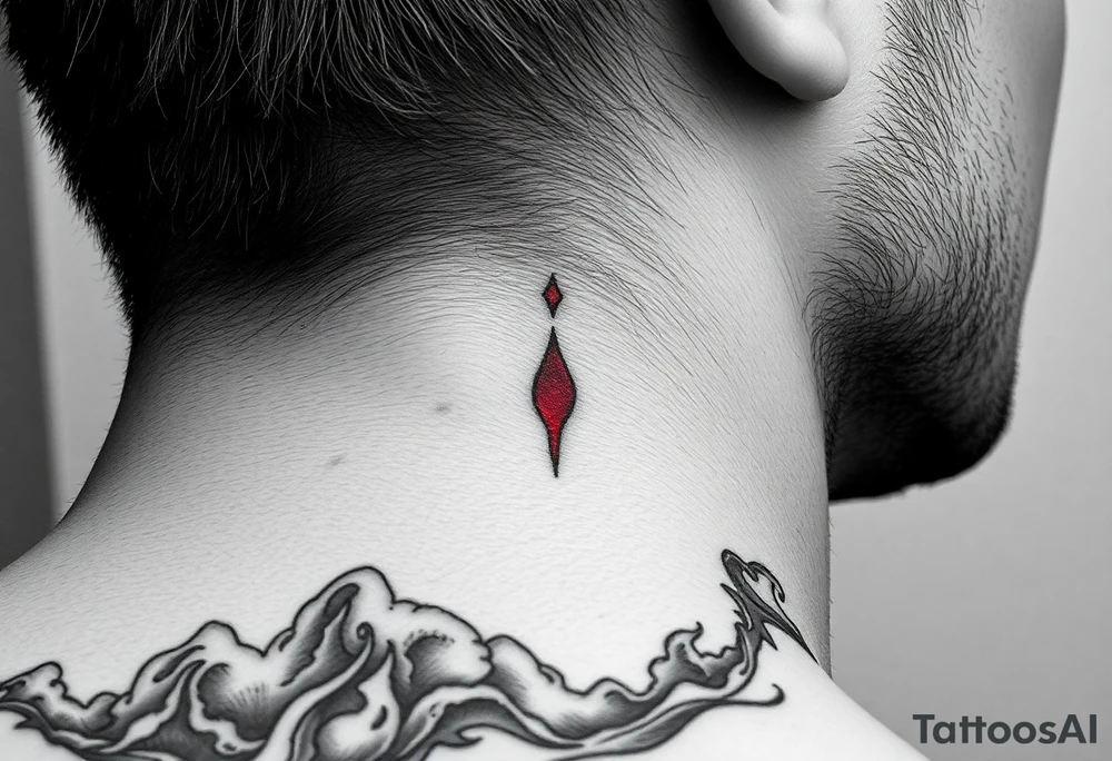 deepfull description of details with clouds,fire ,blood and red tattoo idea