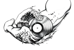 waves crashing into a vinyl record tattoo idea