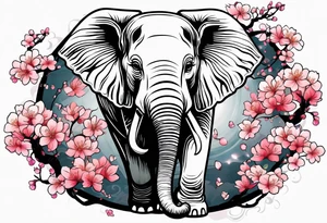 japanese cherry blossoms with a fun elephant in the background tattoo idea