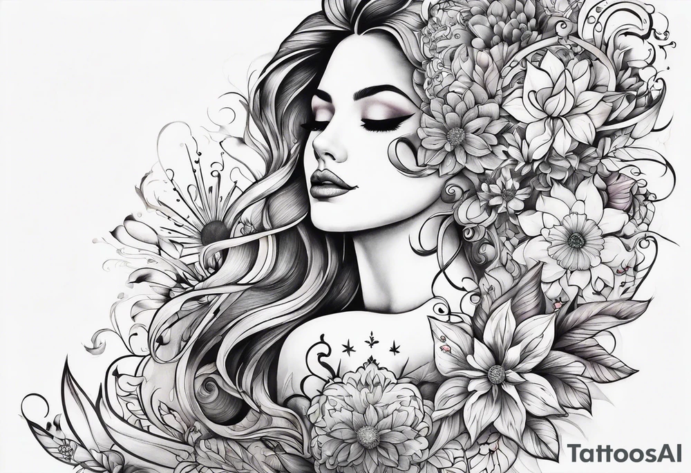 ornaments of flowers chest piece tattoo idea