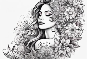 ornaments of flowers chest piece tattoo idea