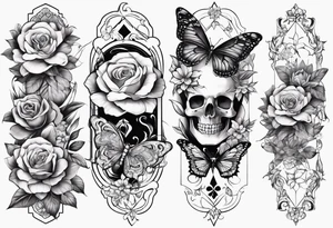 Life to death sleeve with butterflies and flowers tattoo idea