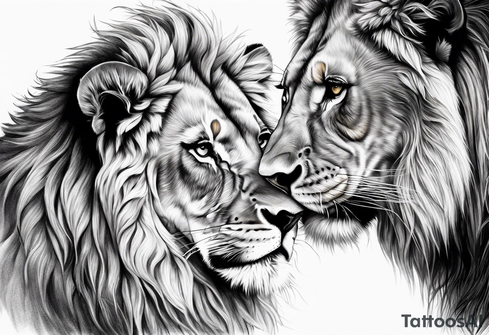 lion and lioness kissing tattoo idea