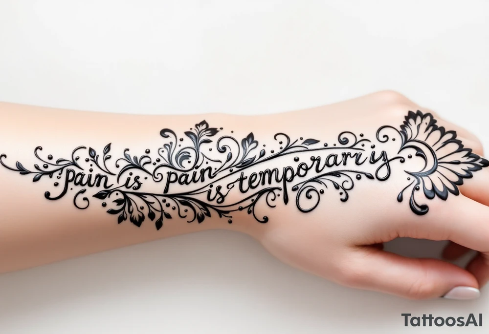 Indian style Henna tattoo for the inner wrist including words pain is temporary. Don’t show the wrist or arm tattoo idea