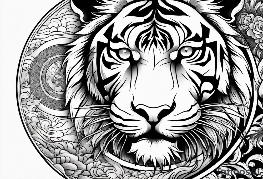 Tiger and lion on a yin yang plate tattoo idea