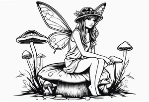 fairy sitting on mushroom tattoo idea